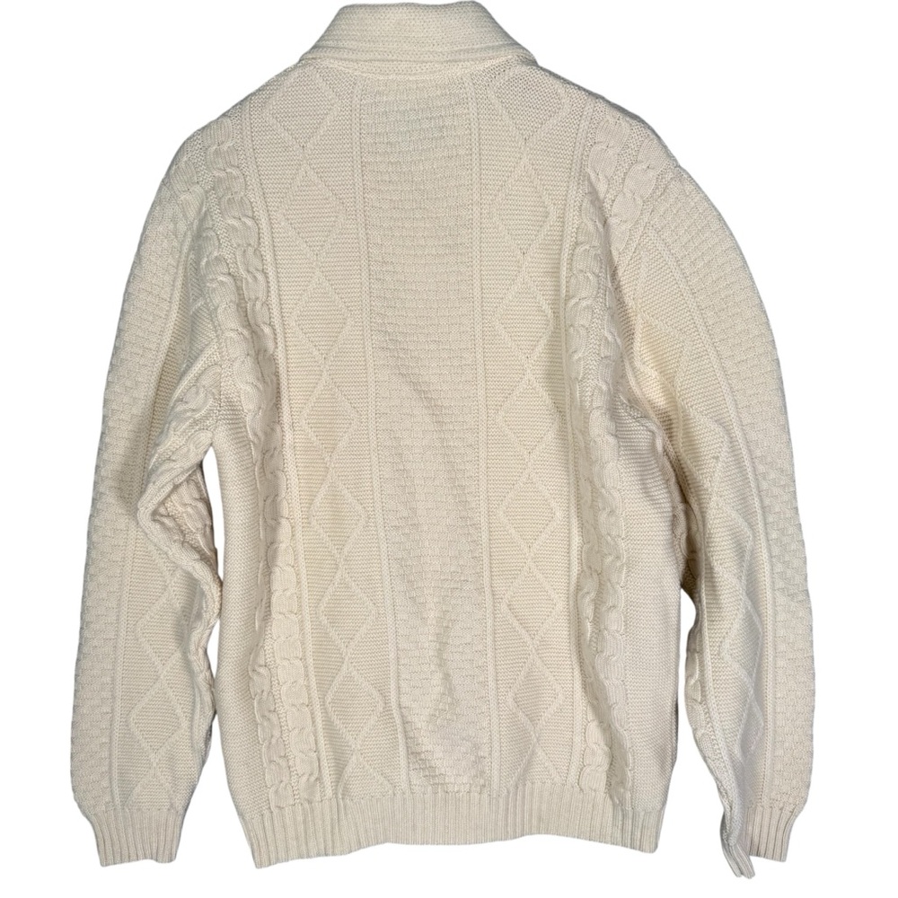 Vintage Jantzen Women's 100% Wool Cream Cable Knit Cardigan Sweater Fisherman L - Picture 2 of 8